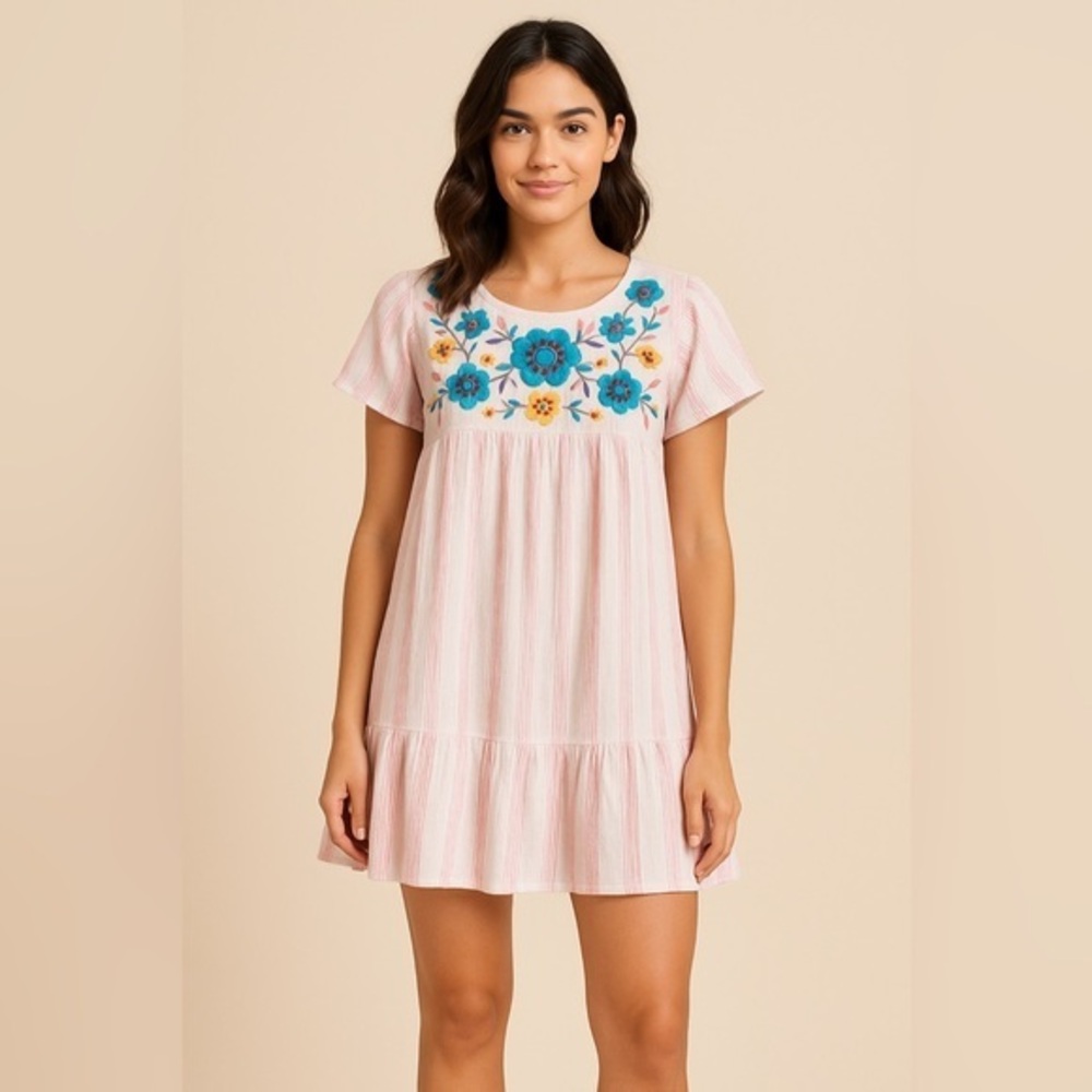 Perch Blu Pepper Anthro Women's Pink Embroidered Dress NWT 2XL #1203-A